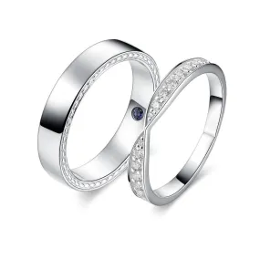Distinct Look Petite Infinity Pave and High Polished Finish Couple's Ring Set