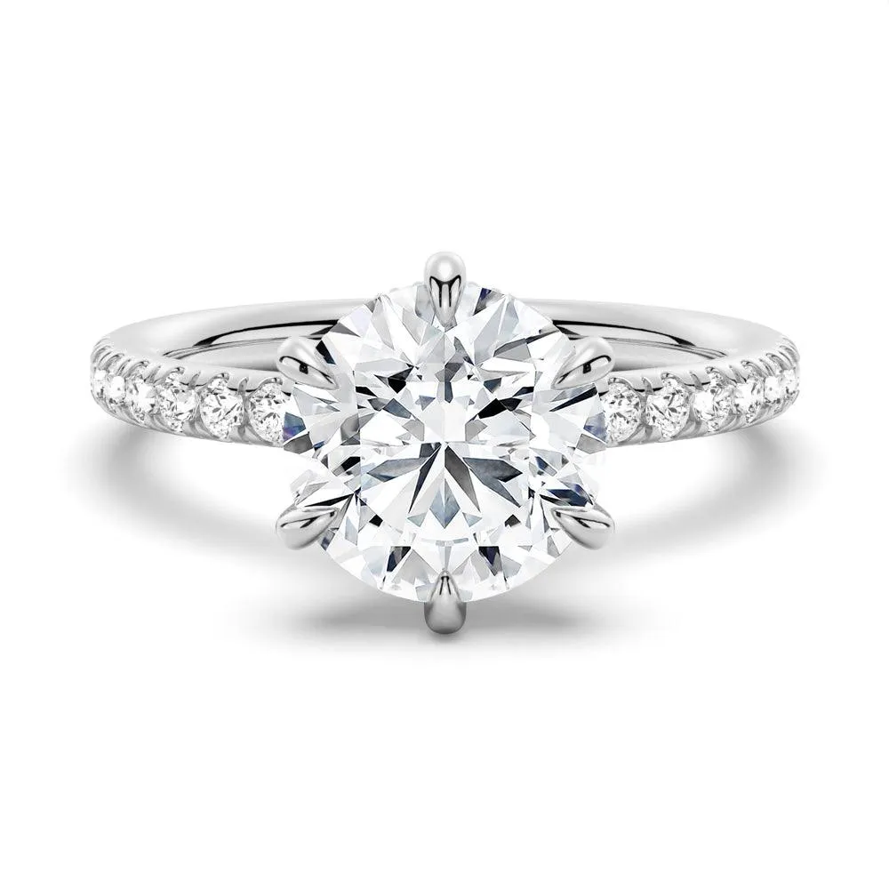Elegant Statement Petite Six Prong Micropav?? Moissanite Engagement Ring With Hidden Halo