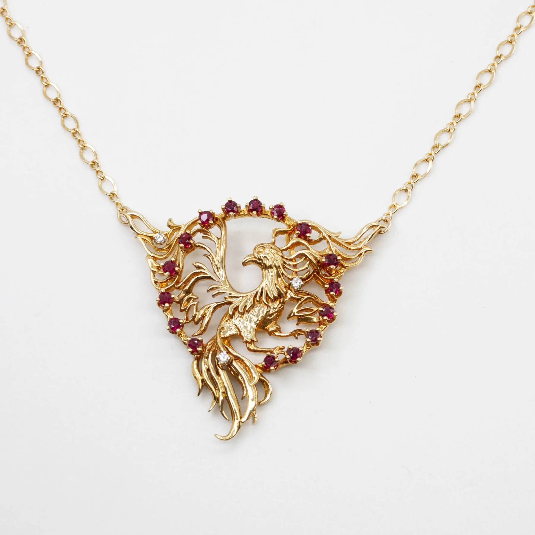 Layered Look Phoenix Necklace with Ruby and Diamonds | 17" | 1.28 ctw 0.09 ctw