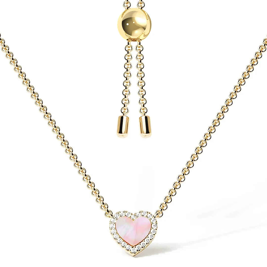 Detail Pop Pink Mother of Pearl & Moissanite Heart Pendant Necklace