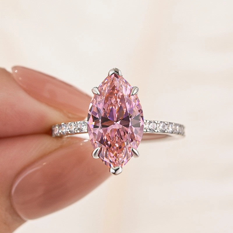 Pink 4.0 Marquise Cut Engagement Ring In Sterling Silver Radiant Shine