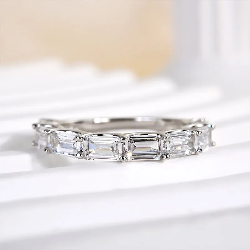 Louily Exquisite Emerald Cut Women's Wedding Band In Sterling Silver Statement Glow