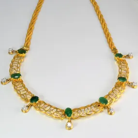 Modern Glow Vibrant Jewelry Shine Finish Emerald & Diamond Filigree Necklace | 0.85ctw, 7.00ctw | 16''|