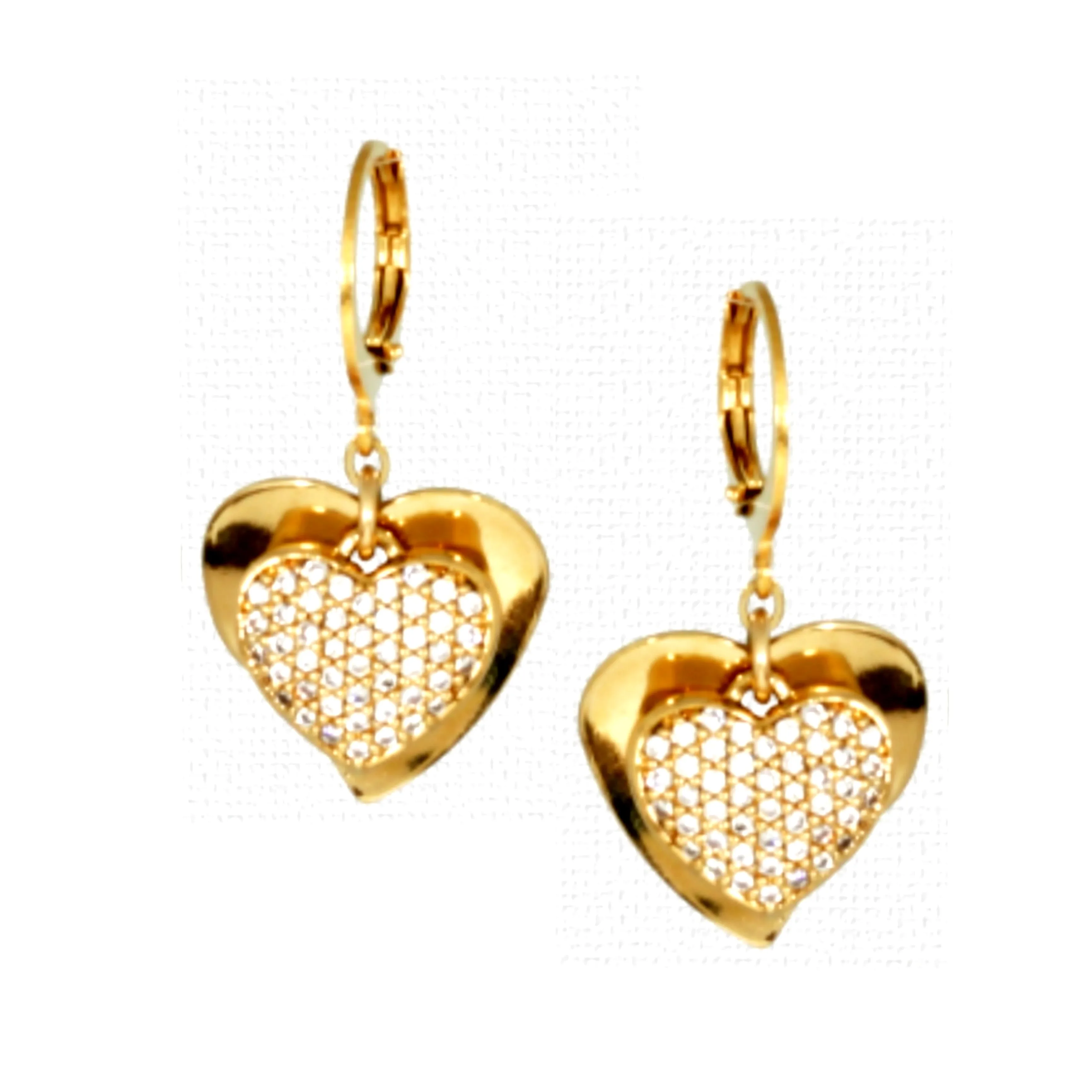 Surgical Steel CZ Heart On Large Solid Heart Earrings Abstract Accessory
