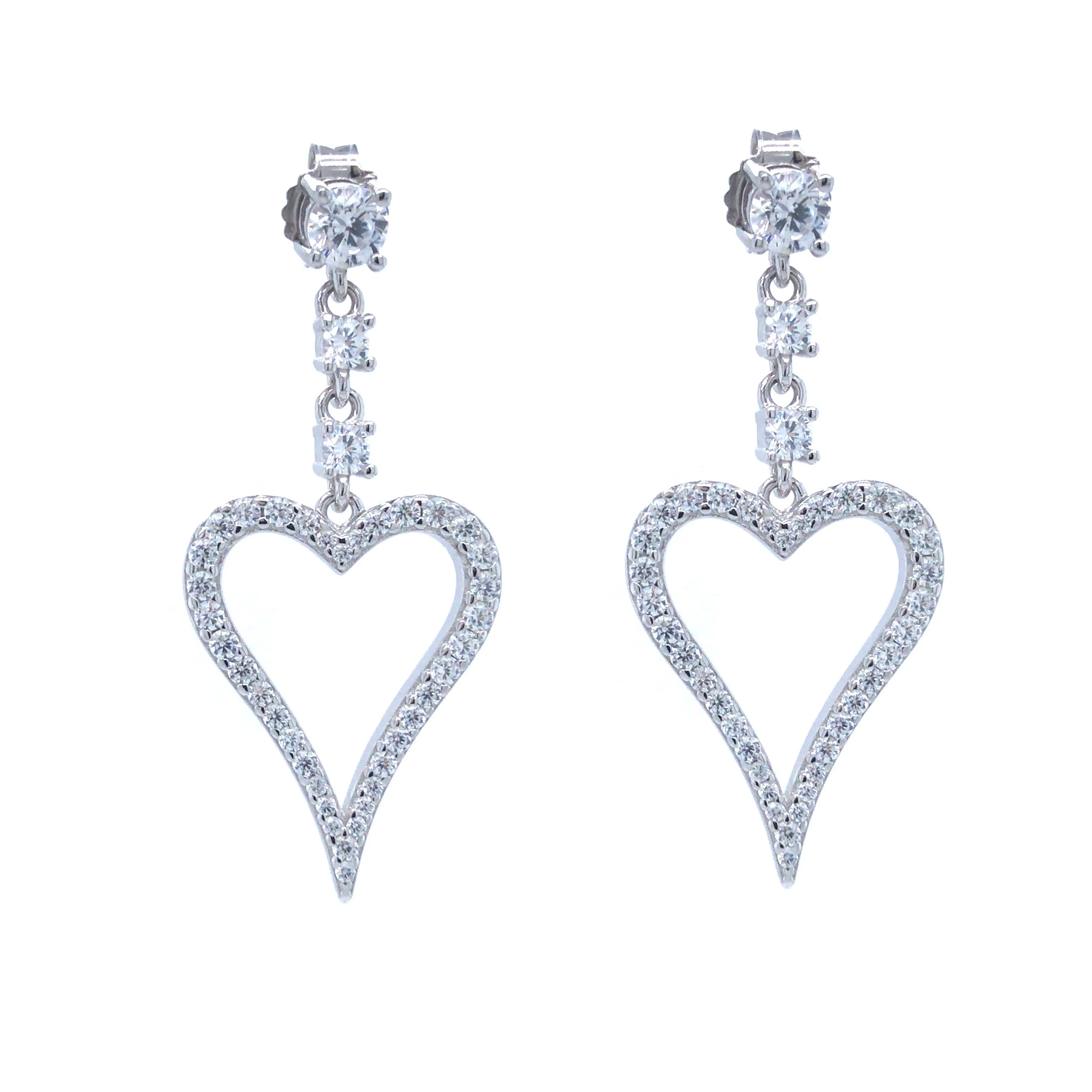Lustrous Item Evening Decoration Sterling Silver CZ Large Dangling Heart Earring
