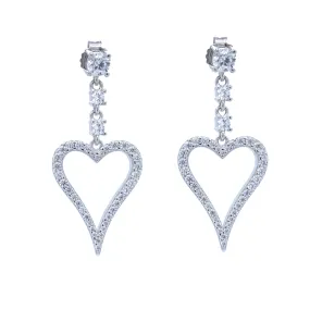 Lustrous Item Evening Decoration Sterling Silver CZ Large Dangling Heart Earring