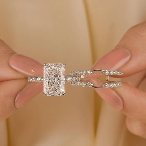 Balanced Feature 5.0Ct Radiant Cut Insert Wedding Ring Set With Jacket Wedding Band