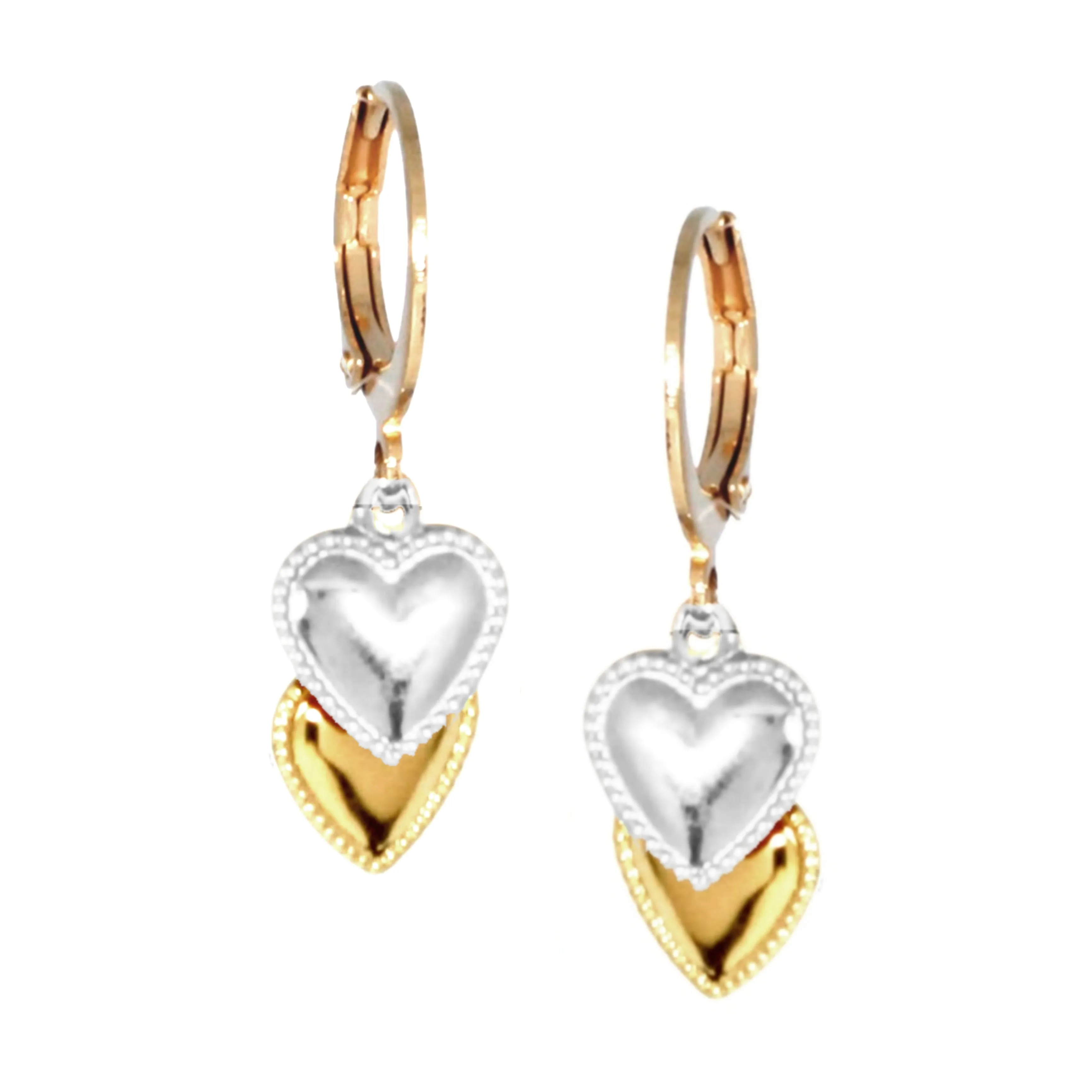 Surgical Steel Two Tone Double Heart Earring Straight Item