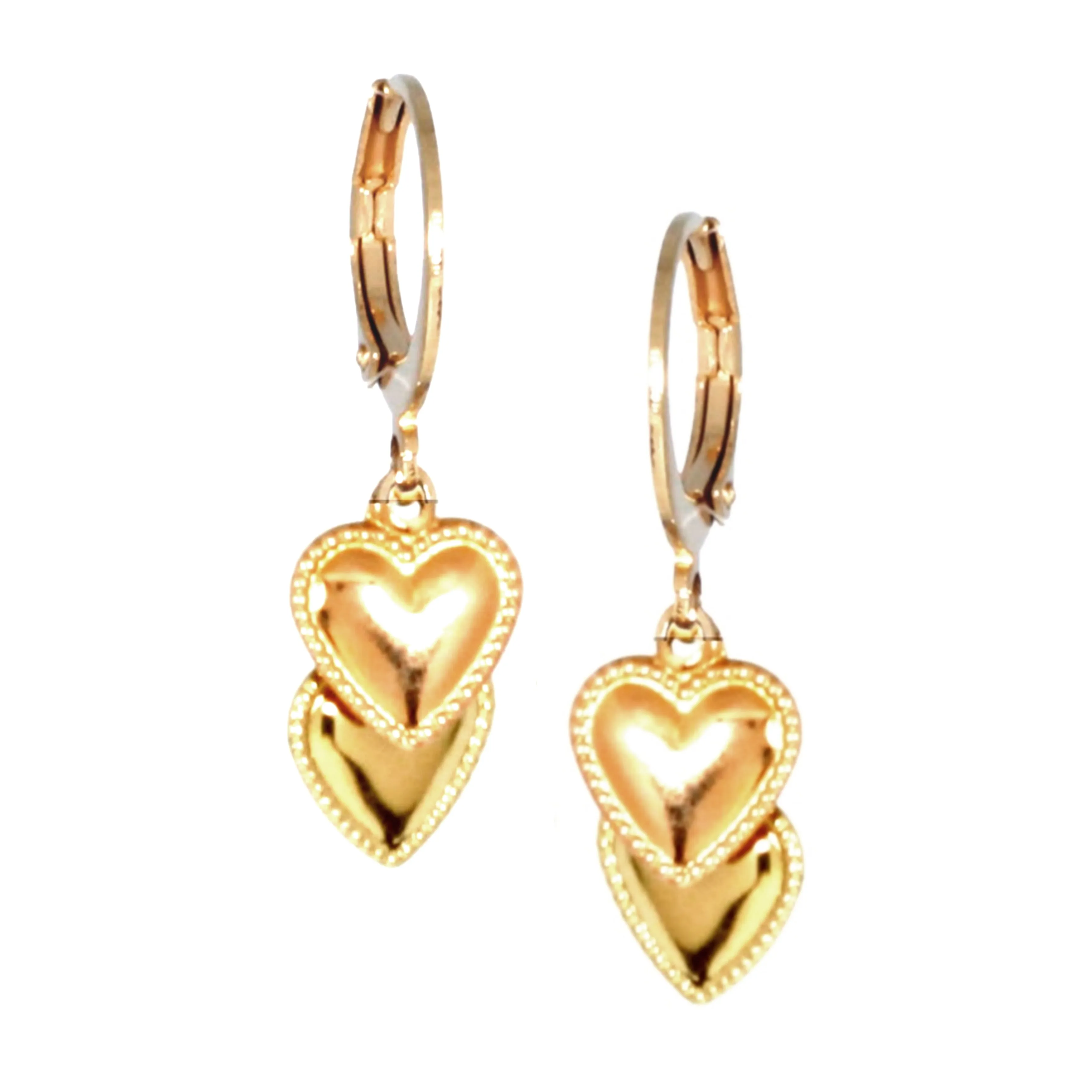 Vintage-Inspired Piece Opulent Decoration Surgical Steel Two Tone Double Heart Earring