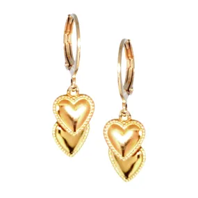 Vintage-Inspired Piece Opulent Decoration Surgical Steel Two Tone Double Heart Earring