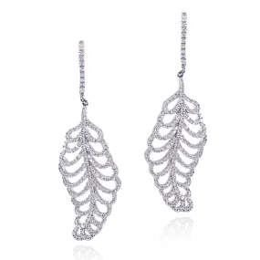 Refined Detail Everyday Accessory Rhodium Plated Sterling Silver CZ Micropave Leaf Earrings