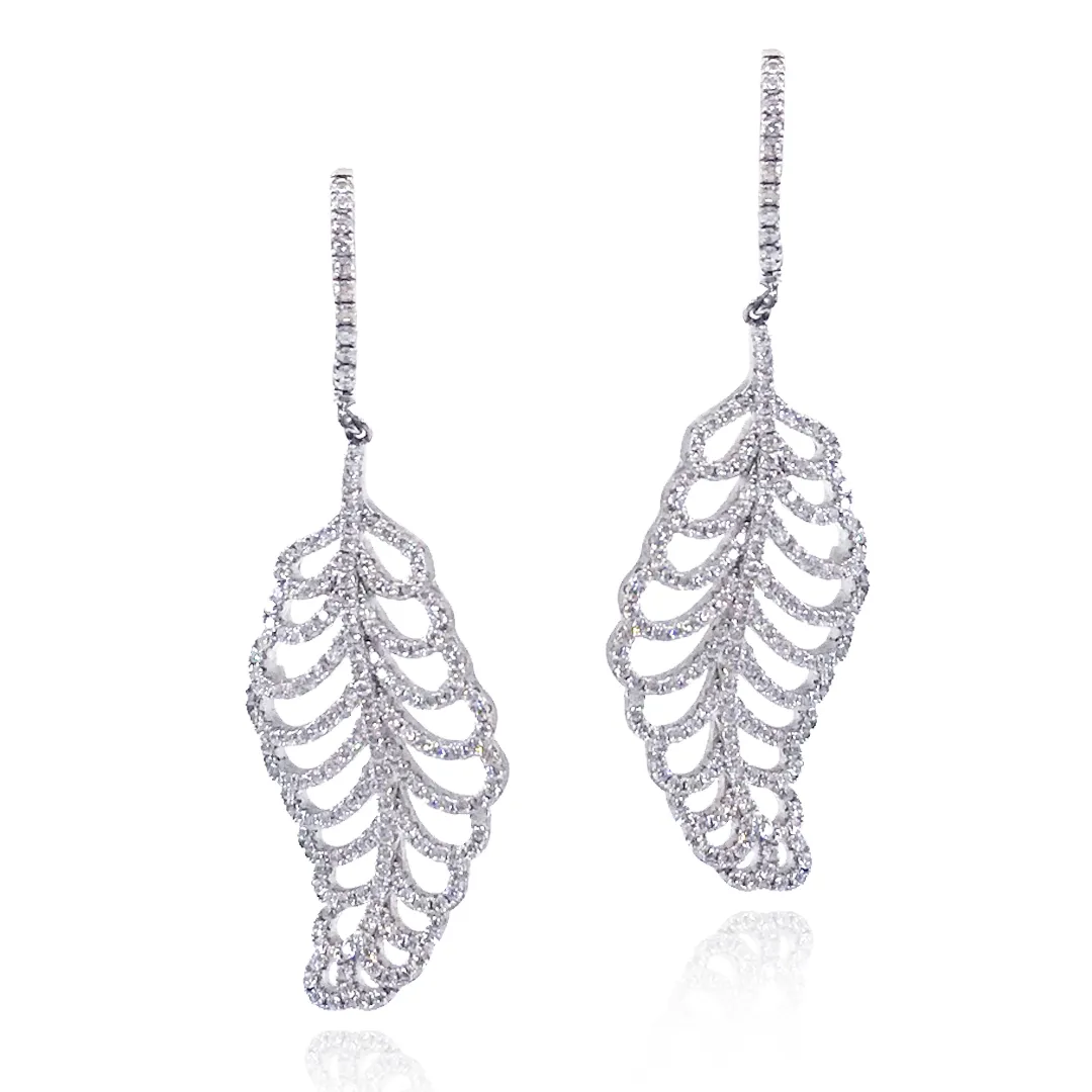 Refined Detail Everyday Accessory Rhodium Plated Sterling Silver CZ Micropave Leaf Earrings