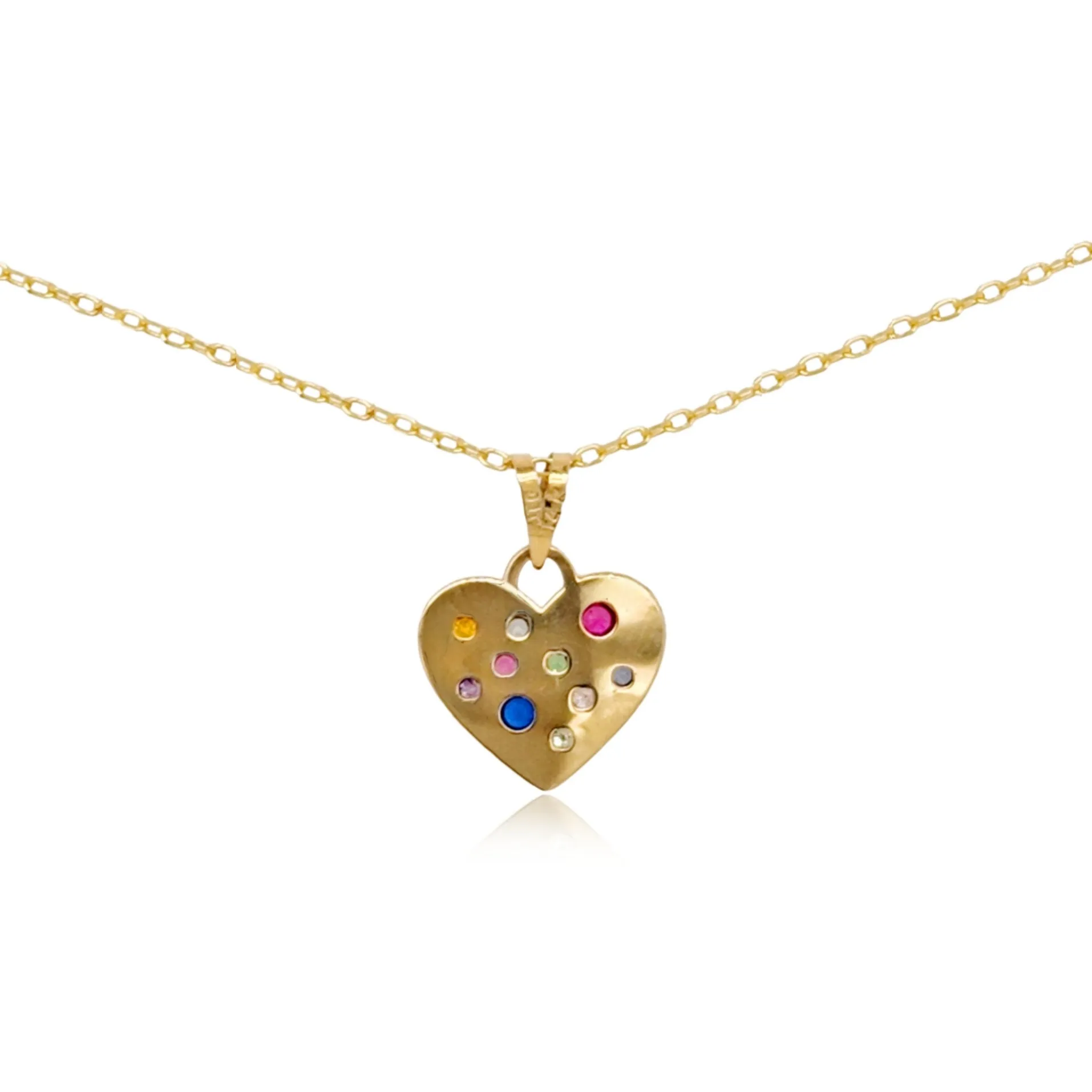 14k Gold Multicolor CZ Heart Pendant Necklace Trendy Piece