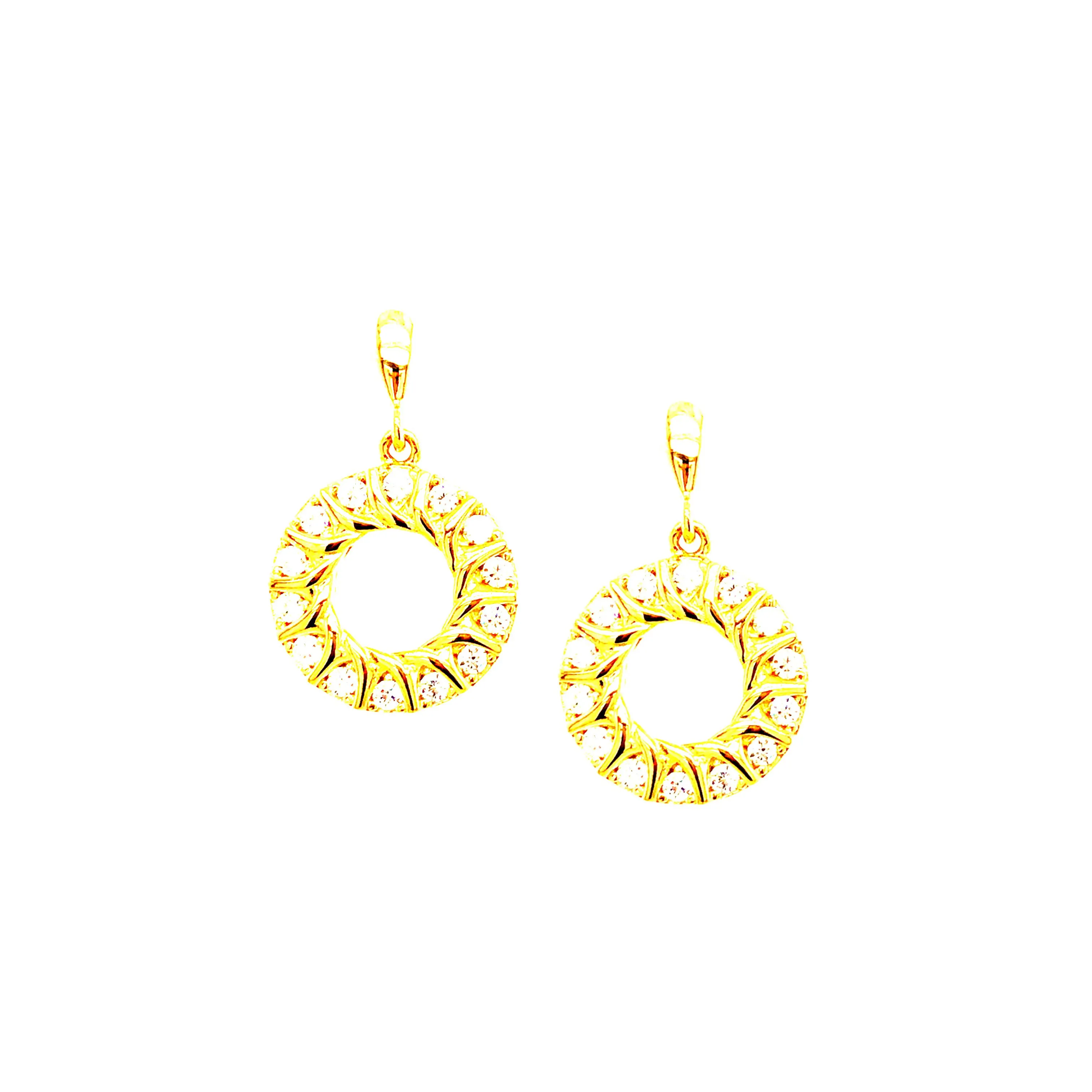 Trendy Feature Pretty Choice Sterling Silver Gold Plated Circle with CZ Earrings