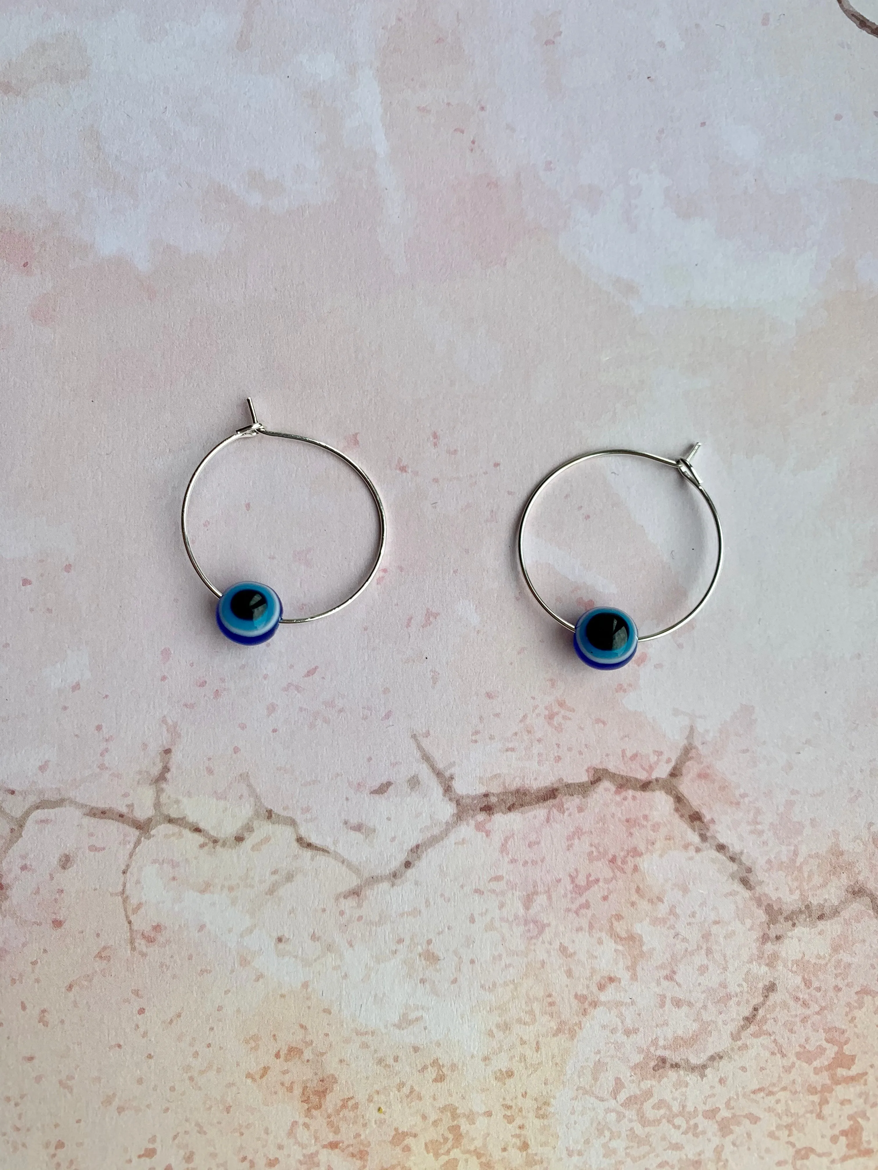 Circular Trinket Evil Eye Bead Hoops