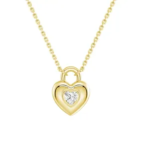 Love Lock Heart Solitaire Moissanite Pendant Necklace Dainty Touch Sophisticated Sparkle