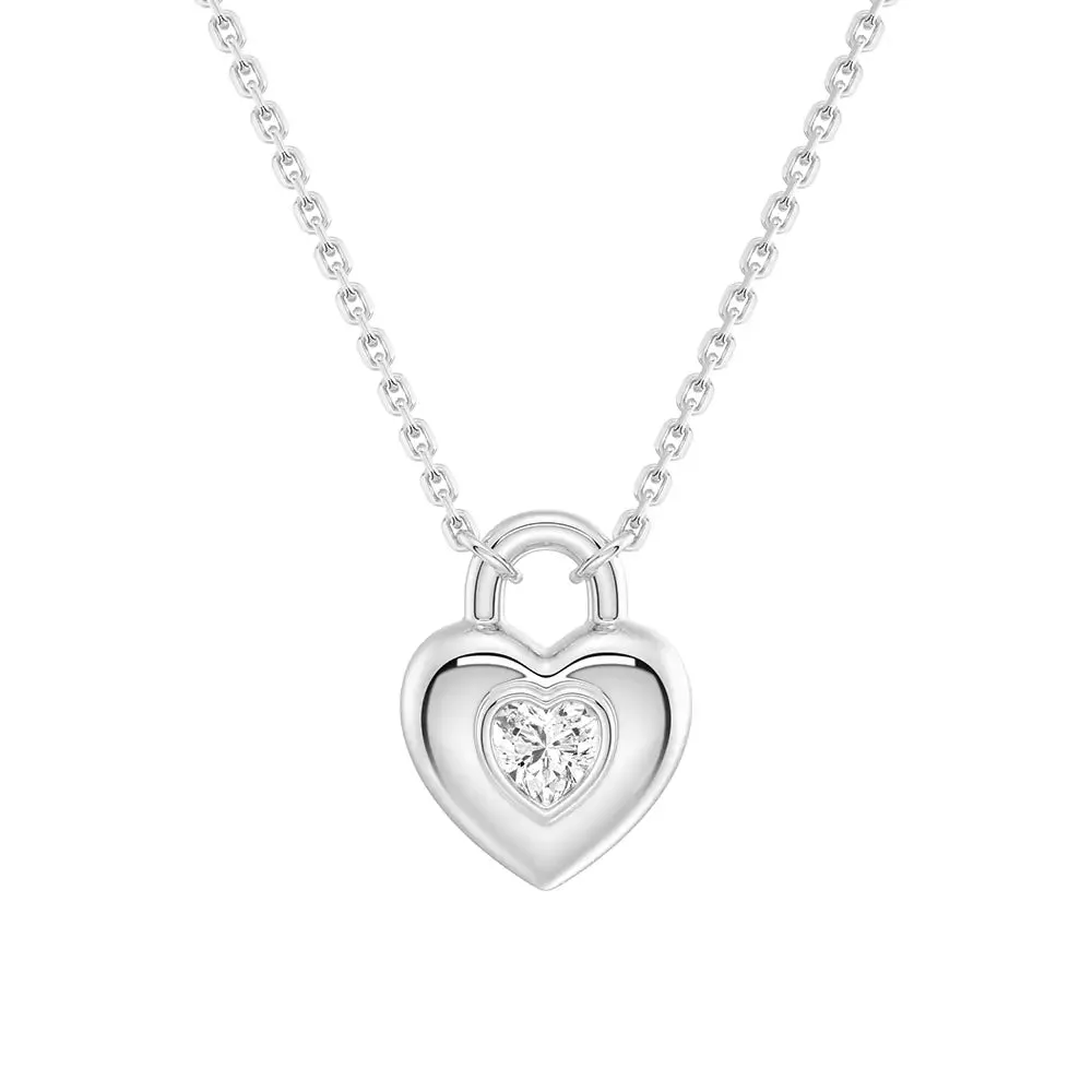 Love Lock Heart Solitaire Moissanite Pendant Necklace Stylish Design
