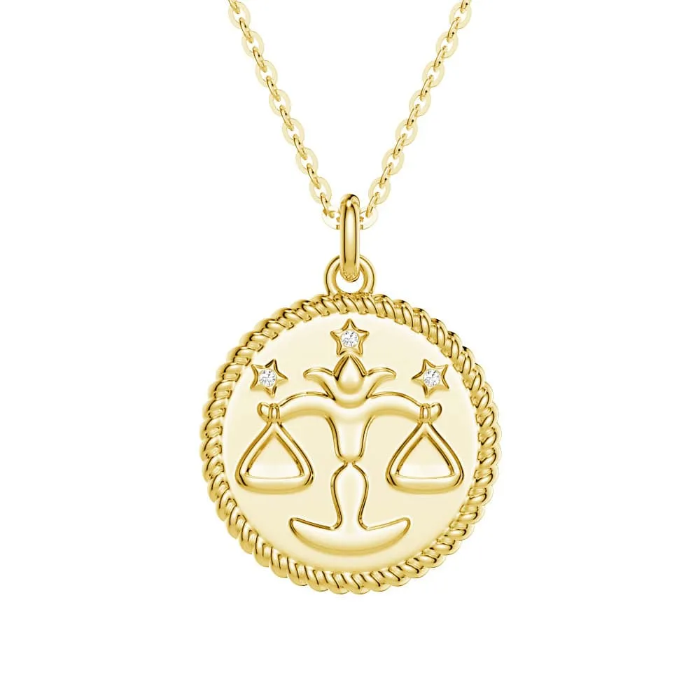 Sophisticated Design Handcrafted Finish Libra Constellation Lab Grown Diamond Birthstone Pendant Necklace