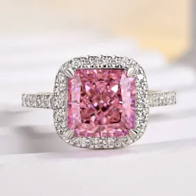 Shine Piece Louily Lovely Halo Radiant Cut Pink Stone Engagement Ring