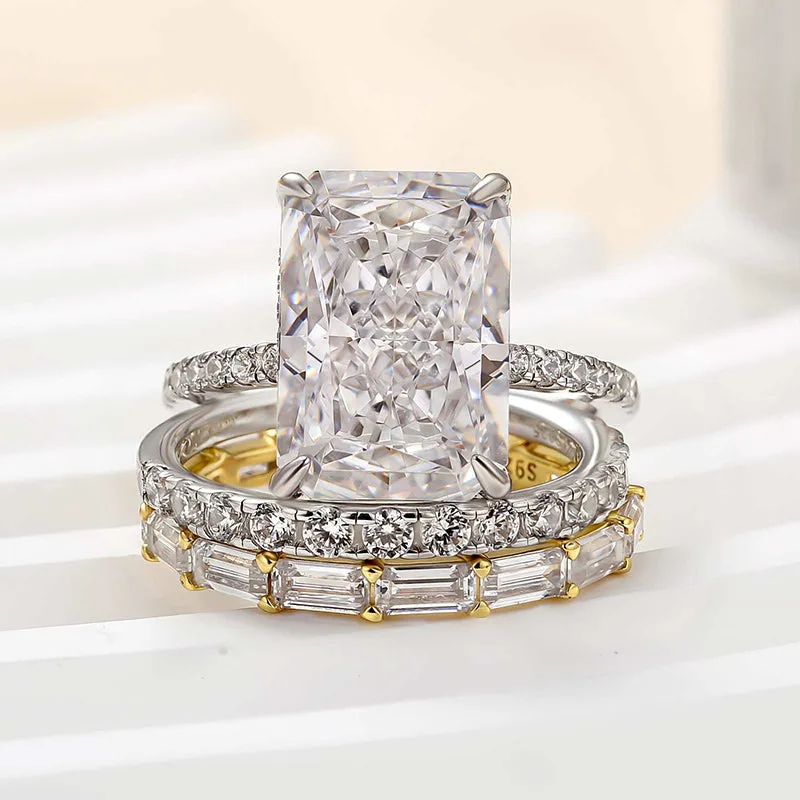 Louily Timeless 3PCS Radiant Cut Wedding Ring Set Impressive Craft