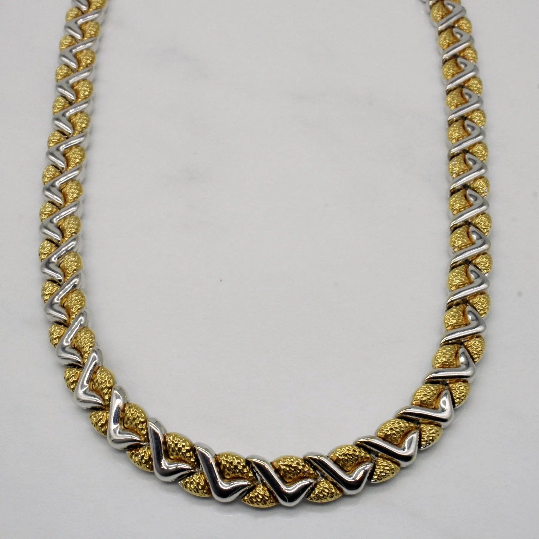 "Chimento" 18k Yellow White Gold Silk Woven Wave Textured Necklace with Accent Diamond | 17" | 0.015ctw Exquisite Touch