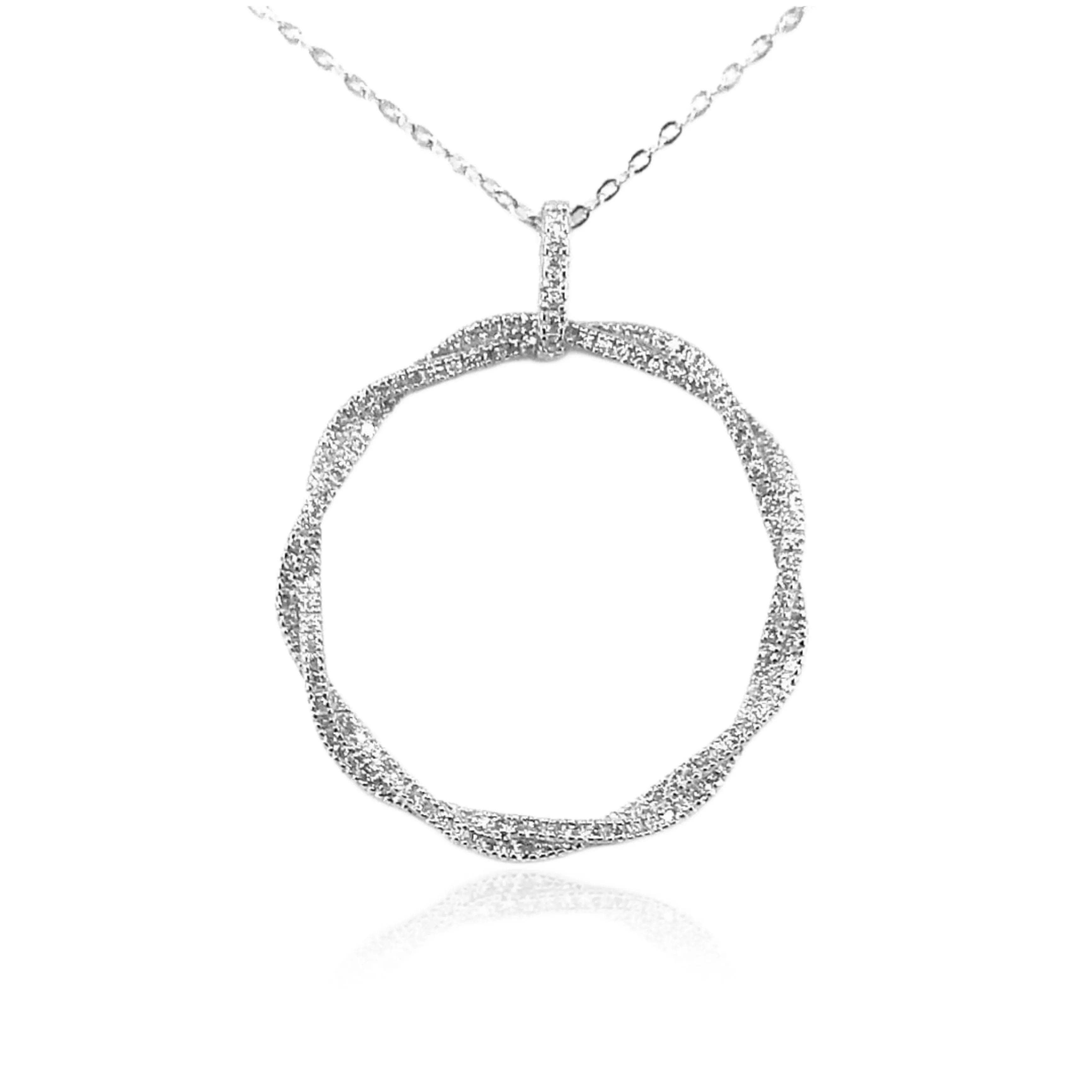 Sterling Silver Twisted Circle Pendant Necklace Caring Accent Night Out Piece