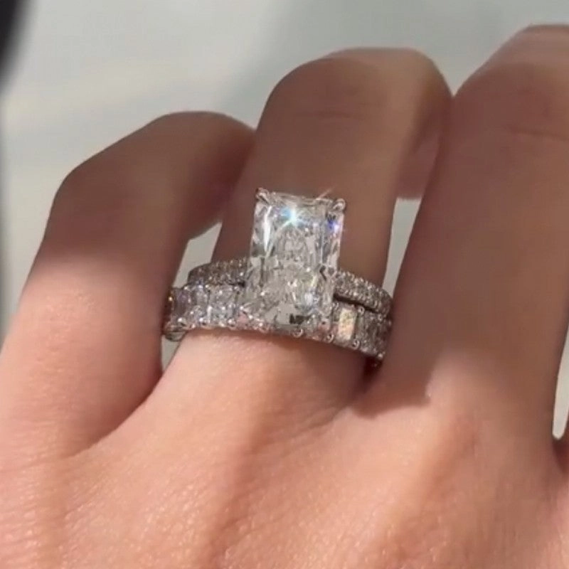 7.0Ct Radiant Cut Wedding Ring Set With Luxe Radiant Cut Wedding Band urban vibe