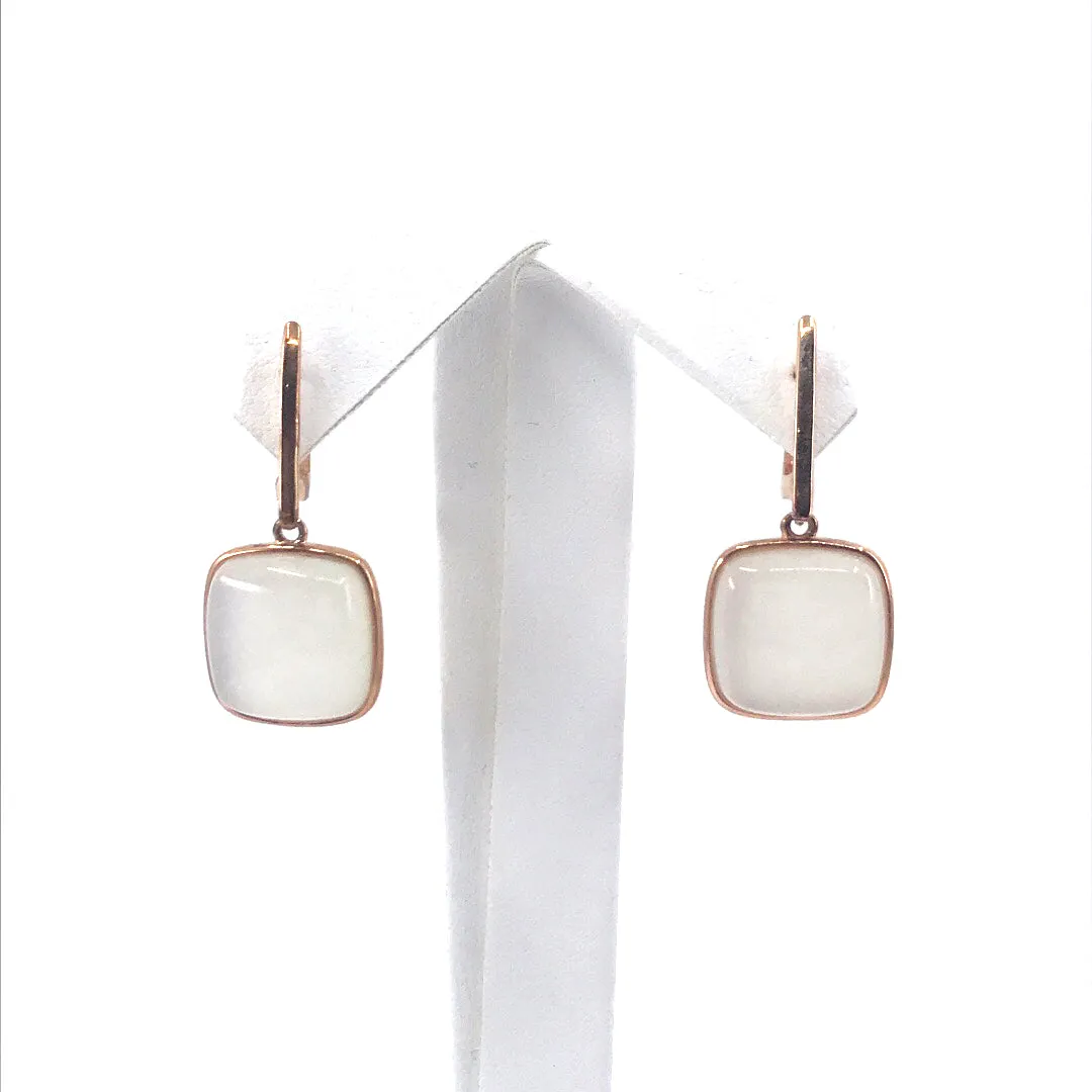 Exquisite Ornament Classic Finish Rose Gold Plated Sterling Silver Stone Square Earrings
