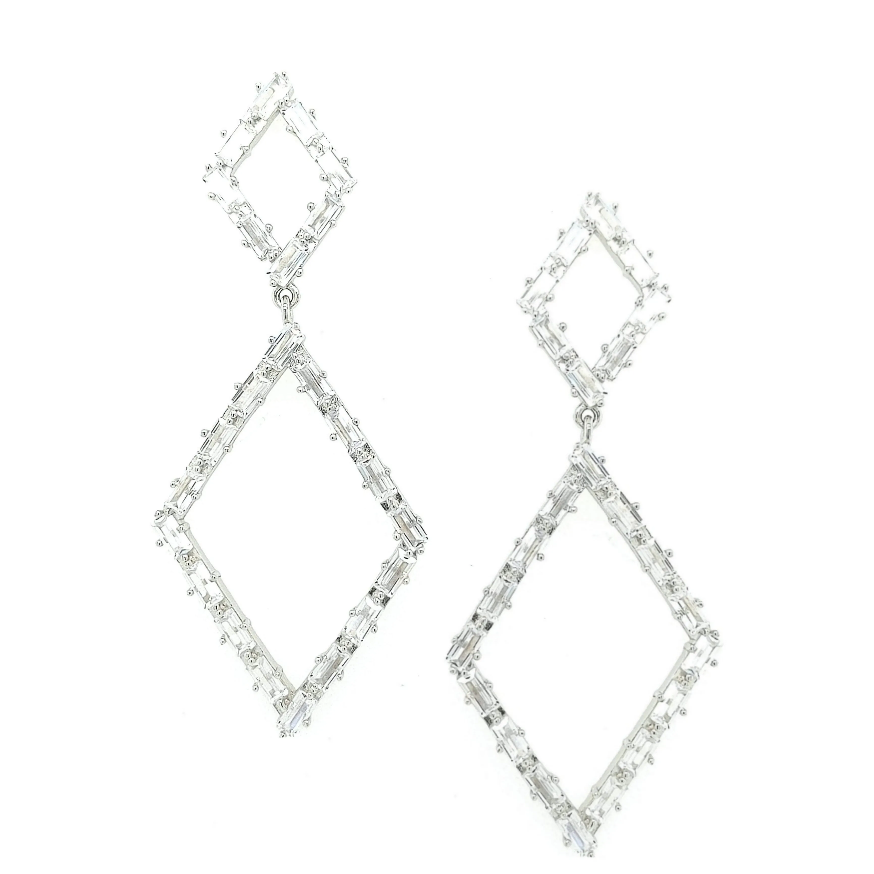 Sterling Silver Double Diamond Shaped Earring Party Jewelry