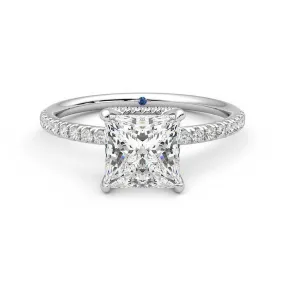 Stylish charm Stylish Form Princess Cut Moissanite Engagement Ring with Hidden Halo and Anniversary Stone Accent