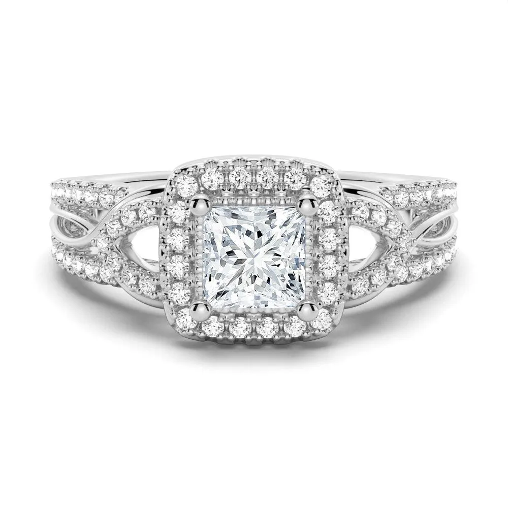 Soft Movement Princess Cut Moissanite Vintage Engagement Ring With Infinite Band