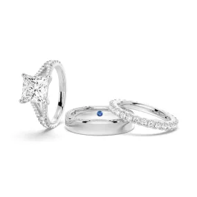 Princess Cut Split Shank Moissanite Couple's Ring Set with Men's Wedding Band Relaxed Style Timeless Expression