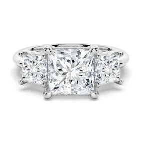 Princess Cut Three Stone Moissanite Engagement Ring Cool Tone