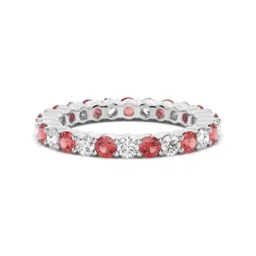 Crisp Look Traditional Work Prong Set Ruby and White Sapphire Eternity Wedding Band
