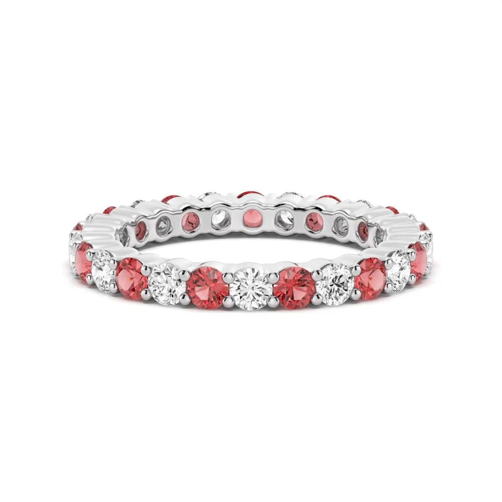 Prong Set Ruby and White Sapphire Eternity Wedding Band Versatile Accent