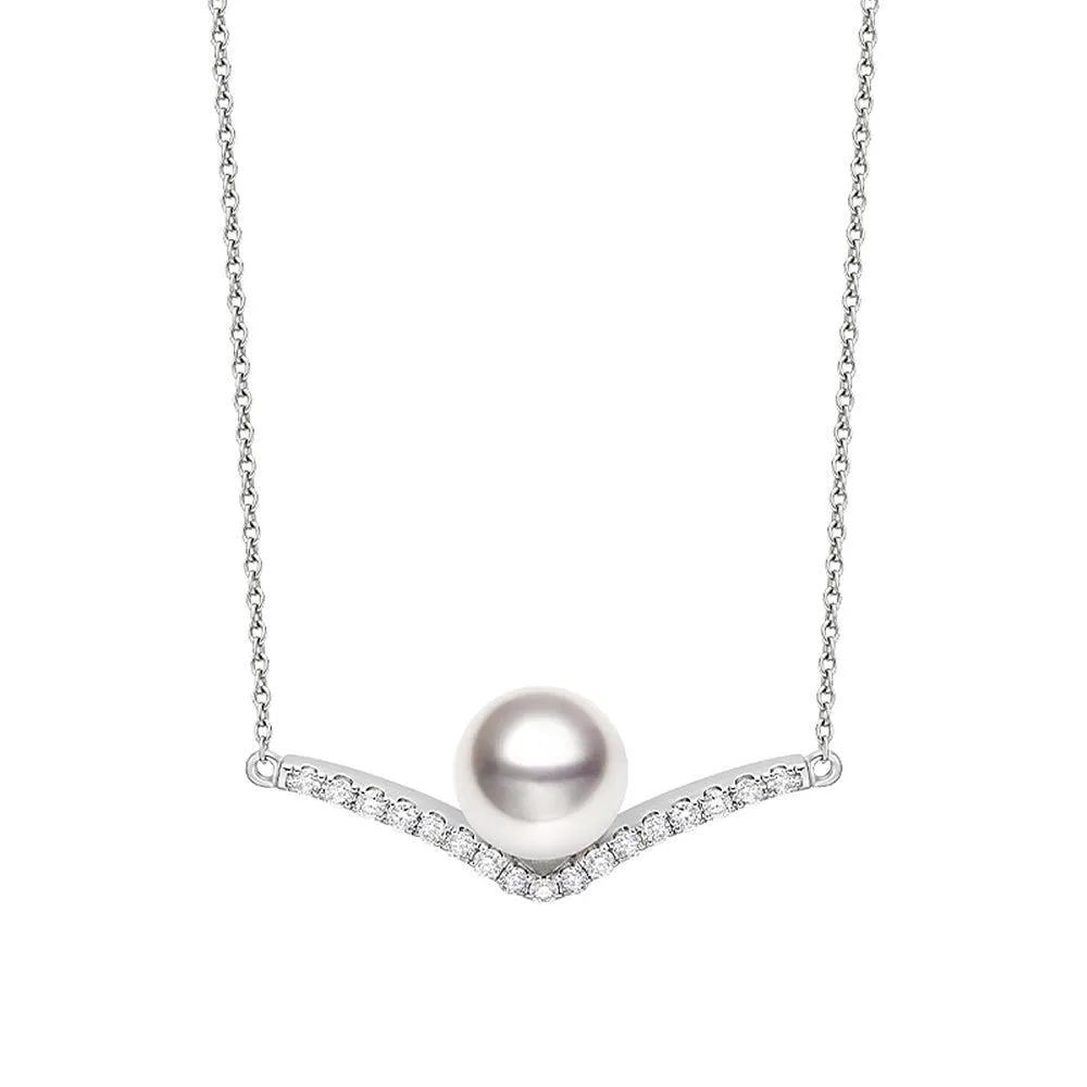 Textured Feature 8mm Freshwater Cultured Pearl Chevron Necklace