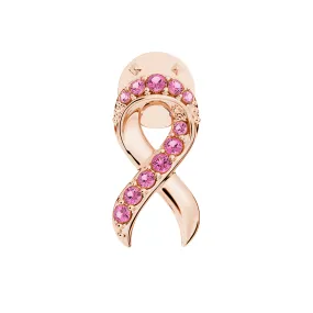 Timeless Wardrobe Delicate Form "Faith Over Fear" Ribbon Brooch Pin In Rose Gold With Pav?? Pink Sapphires