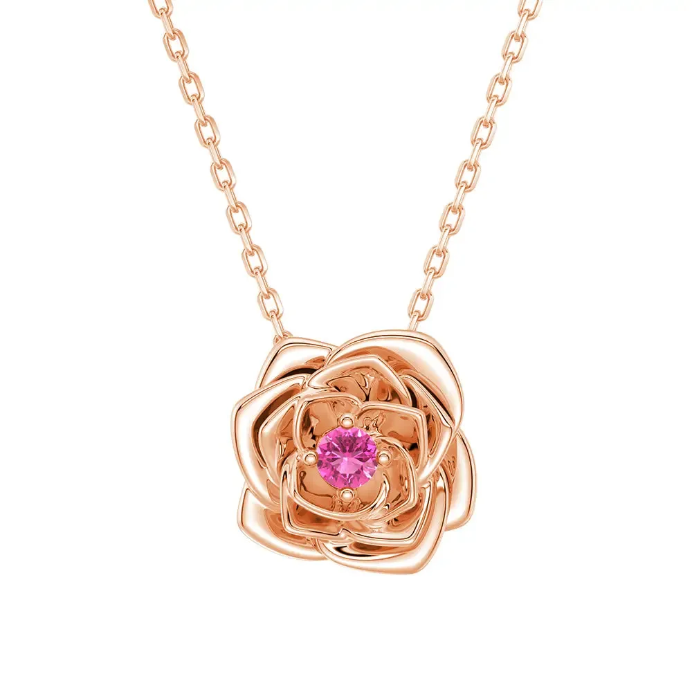 "Radiant Hope" Rose Pendant Necklace with Pink Sapphire Romantic Mood
