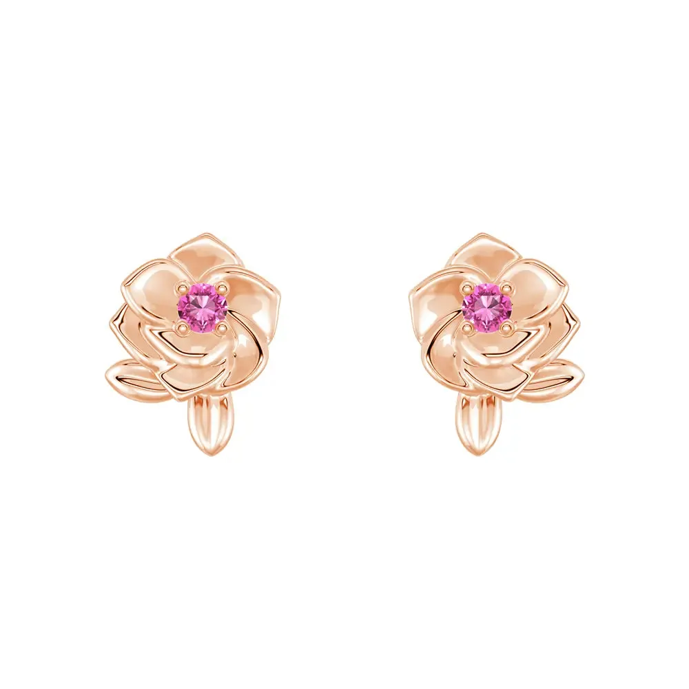 Layer Friendly Shimmering Accent "Rose of Resilience" Breast Cancer Awareness Stud Earrings
