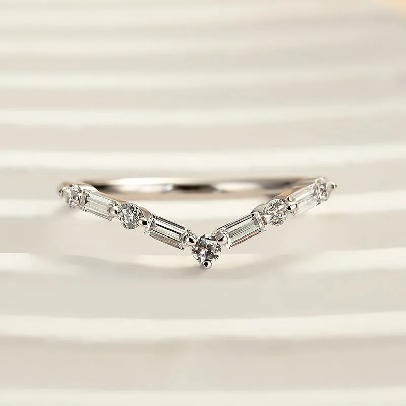 Louily Exclusive V-shaped Design Half Eternity Wedding Band Charming Craft