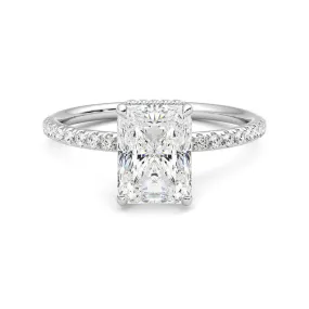 Radiant Cut Moissanite Engagement Ring with Hidden Halo and Anniversary Stone Accent Contemporary Gift
