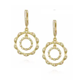 Gold Plated Sterling Silver Circle Within a Circle CZ Earrings Vintage Accessory