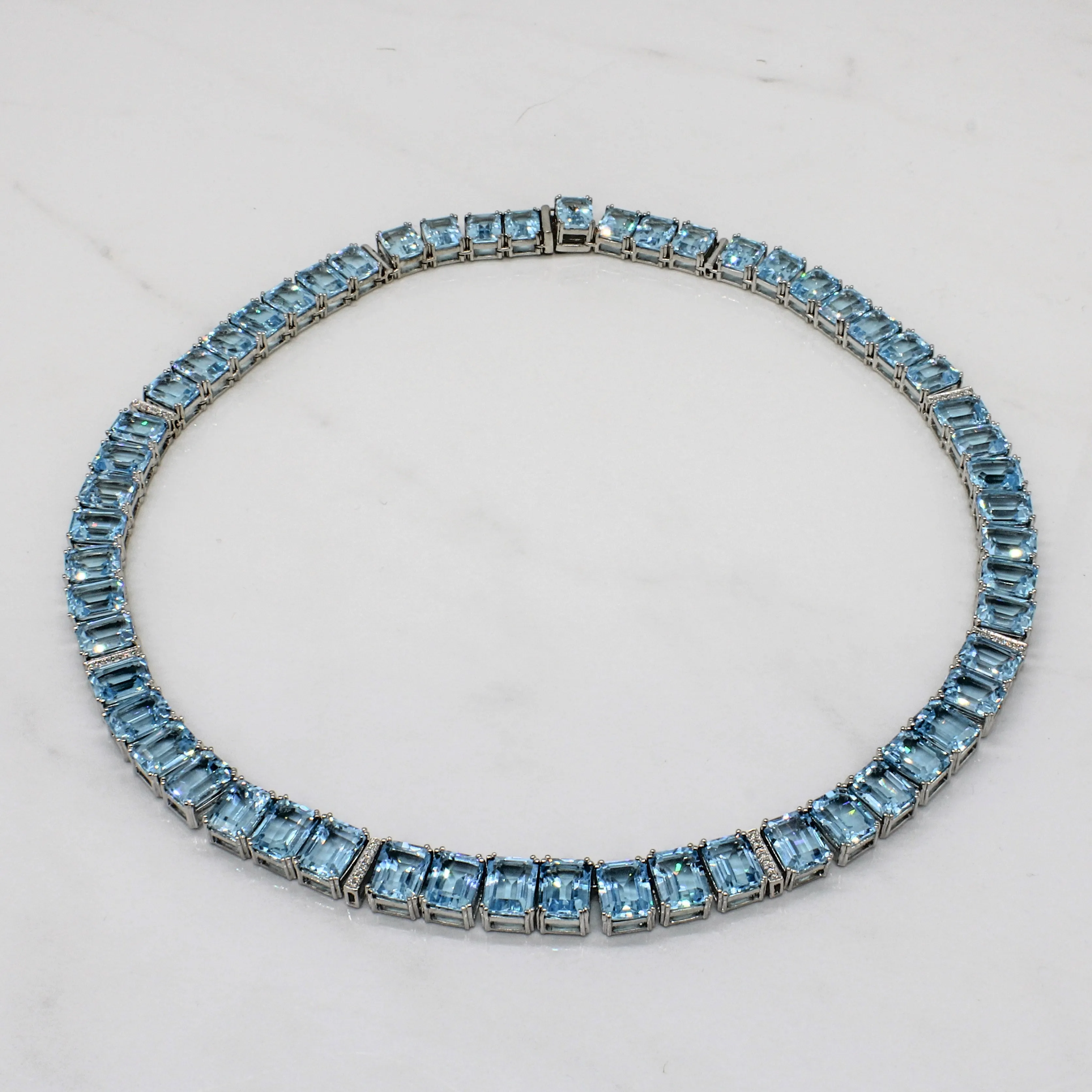 Premium Craft Blue Topaz & Diamond Eternity Necklace | 133.95ctw, 0.21ctw | 17.5" |