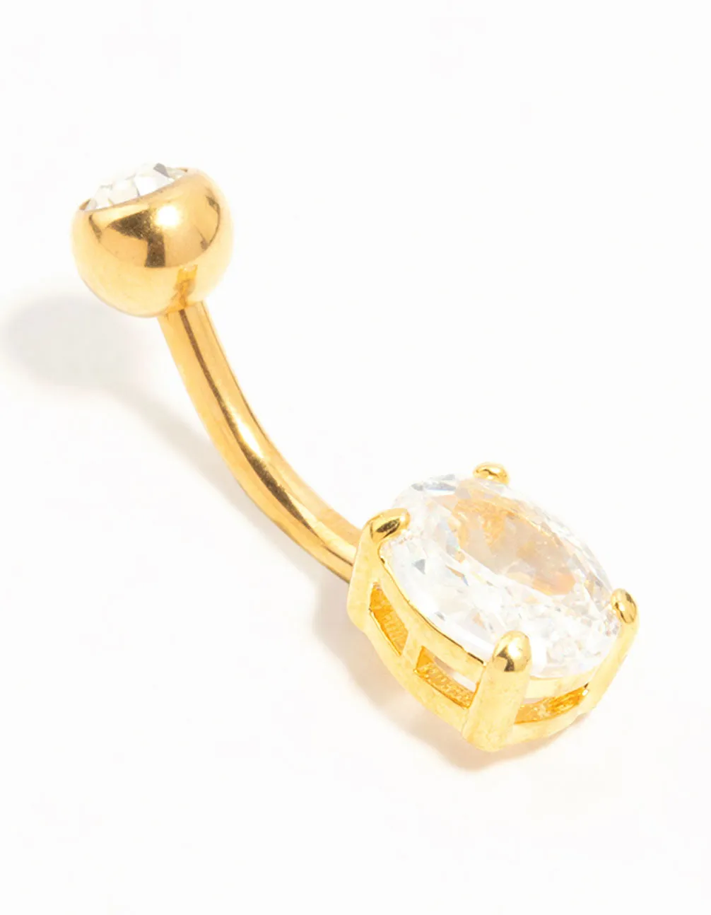 Gold Plated Titanium Cubic Zirconia Classic Round Claw Belly Bar Vibrant Shine