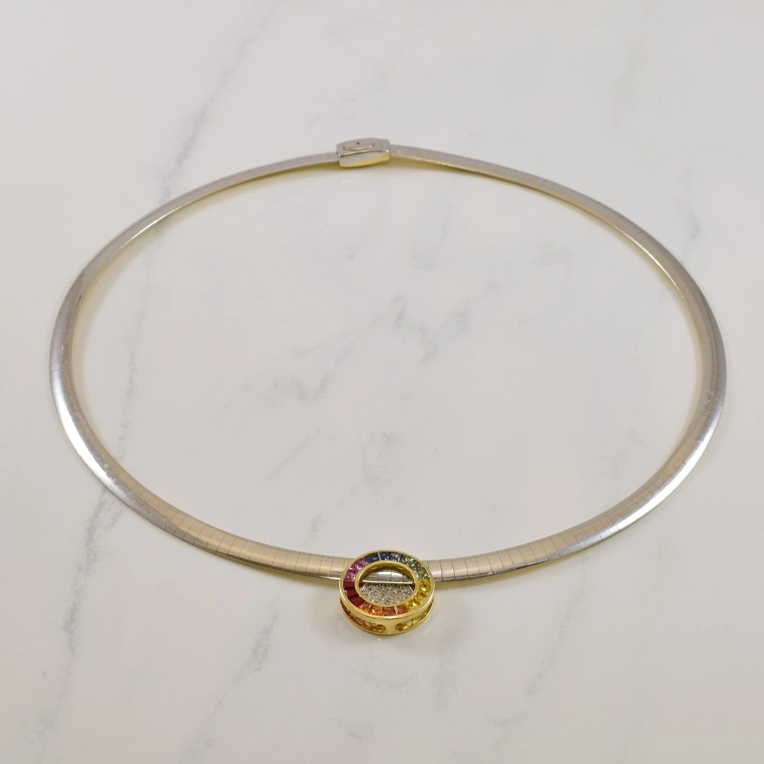 Multicolor Sapphire & Diamond Pendant Reversible Necklace | 1.40ctw, 0.15ctw | 16" | Distinctive Finish Sparkling Jewelry Design