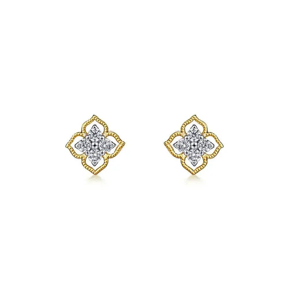 Unique Piece Raised-Edge Clover Diamond Studs with Centered Sparkle