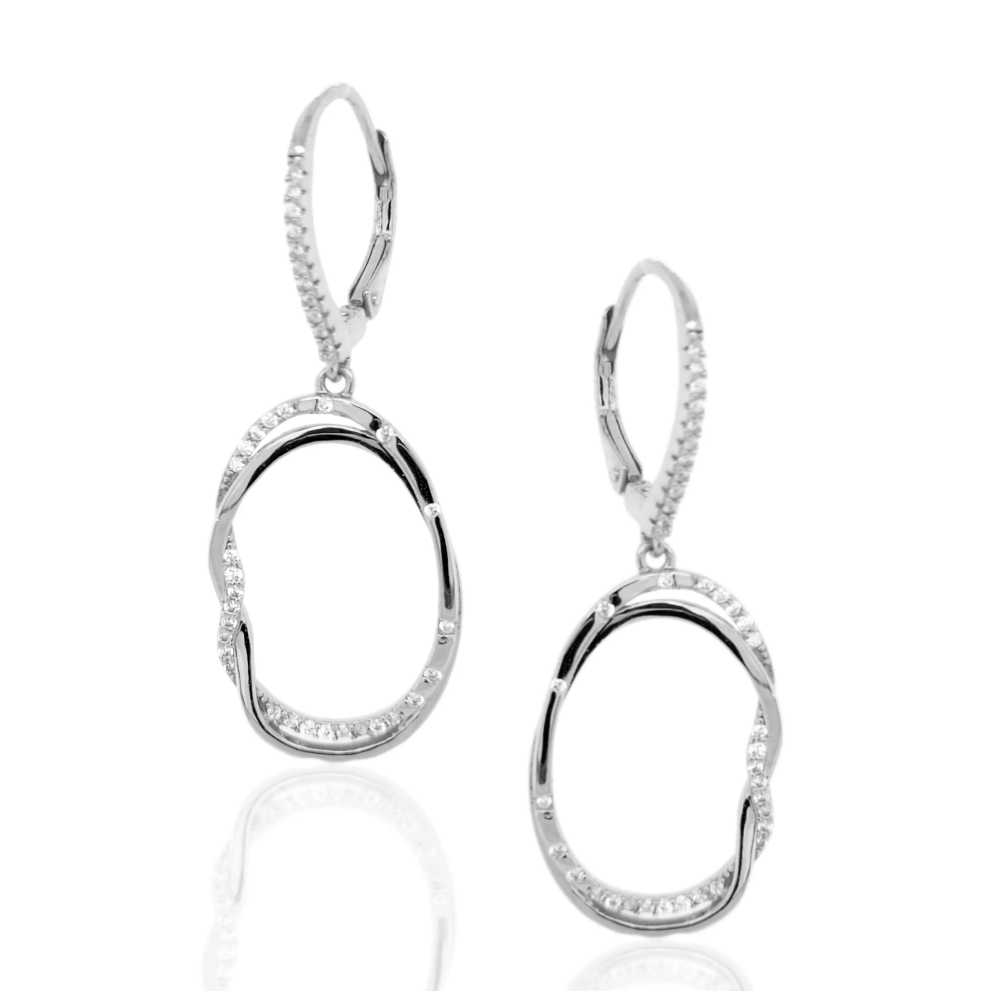 Holiday Piece High-Quality Decor Sterling Silver CZ Oval Earrings with Side Braid
