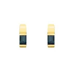 Rectangular London Blue Topaz Hoops with Beveled Edge Gallery Setting Elegant Shine Pieces Clean Texture