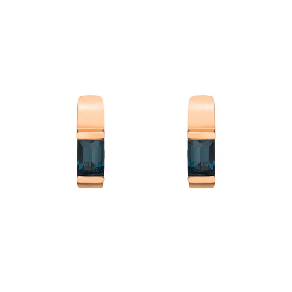 Handcrafted Accessories Luxe Mood Rectangular London Blue Topaz Hoops with Beveled Edge Gallery Setting