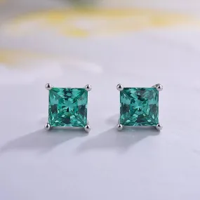 Fashion Essential Louily Stunning Square Princess Cut Paraiba Tourmaline Stud Earrings In Sterling Silver